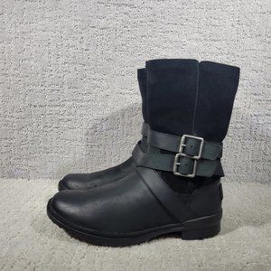 UGG Lorna Women's Size US 6 Black Suede Leather Ankle Biker Moto Boots 1095155